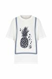 O Yaka Baskılı T-Shirt   Beyaz
