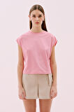 Yanları Yırtmaç Detaylı Kolsuz T-shirt Pembe