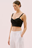 Askılı Drape Detaylı Crop Bluz Siyah