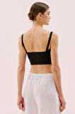 Askılı Drape Detaylı Crop Bluz Siyah