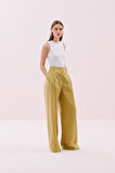 Tek Pilili Palazzo Keten Pantolon Olive