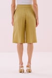 Geniş Paça Keten Bermuda Pantolon Olive
