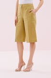 Geniş Paça Keten Bermuda Pantolon Olive
