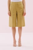 Geniş Paça Keten Bermuda Pantolon Olive