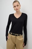 V Yaka Uzun Kol Basic T-shirt Siyah