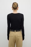 V Yaka Uzun Kol Basic T-shirt Siyah