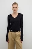 V Yaka Uzun Kol Basic T-shirt Siyah