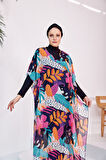 Remsa Mayo Tesettür Mayo Üzerine Desenli Tek Kaftan Pareo 430-132 Fuşya | undefined