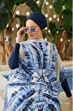 Remsa Mayo Tesettür Mayo Üzerine Desenli Tek Kaftan Pareo 430-301 Maldiv Mavi | Standart