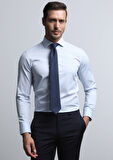 Açık Mavi Düz Slim Fit Dokuma Klasik Pamuk Karışımlı Gömlek