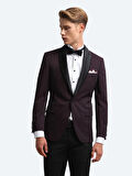 Bordo Slim Fit Şal Yaka Dokuma Smokin Takım Elbise