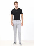 Açık Gri Düz Dokuma Slim Fit Casual Pamuk Karışımlı Pantolon