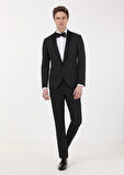 Siyah Mikro Fashion Slim Fit Kruvaze Yaka Dokuma Smokin Takım Elbise