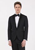 Siyah Mikro Fashion Slim Fit Kruvaze Yaka Dokuma Smokin Takım Elbise