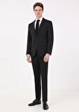 Siyah Düz Modern Fit %100 Yün Takım Elbise
