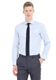 Açık Mavi Düz Slim Fit Dokuma Klasik Pamuk Karışımlı Gömlek