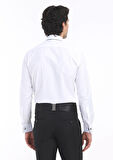 Beyaz Düz Slim Fit Duble Manşet Klasik Yaka Smokin Gömlek