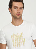 Kip Sıfır Yaka Baskılı Beyaz Erkek T-Shirt TSH-1359