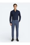 Lacivert Düz Slim Fit Dokuma Klasik Pamuk Karışımlı Gömlek