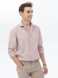 Pembe Düz Regular Fit Dokuma Casual Pamuk Karışımlı Gömlek