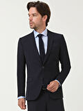 Lacivert Düz Slim Fit Yün Karışımlı Takım Elbise