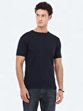 Lacivert Bisiklet Yaka Pamuk Karışımlı T-Shirt