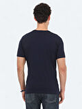 Lacivert Bisiklet Yaka Pamuk Karışımlı T-Shirt