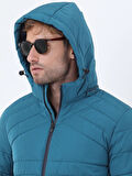 Petrol Regular Fit Kapüşonlu Casual Dokuma Mont