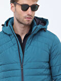 Petrol Regular Fit Kapüşonlu Casual Dokuma Mont