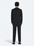 Siyah Düz Modern Fit Yün Karışımlı Takım Elbise