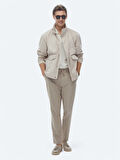 Bej Oversize Fit Dik Yaka Casual Dokuma Mont