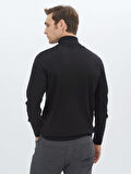 Siyah Tam Balıkçı Yaka Yün Karışımlı Triko Kazak