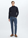 Lacivert Tam Balıkçı Yaka Yün Karışımlı Triko Kazak