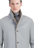 Gri Regular Fit Kelebek Yaka Casual Kürk Deri Mont