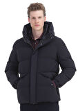 Lacivert Regular Fit Kapüşonlu Casual Dokuma Mont