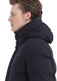 Lacivert Regular Fit Kapüşonlu Casual Dokuma Mont