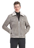 Vizon Regular Fit Gömlek Yaka Casual Süet Deri Mont