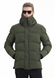 Haki Regular Fit Kapüşonlu Casual Dokuma Mont