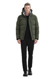 Haki Regular Fit Kapüşonlu Casual Dokuma Mont