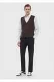 Kahverengi Regular Fit V Yaka Casual Örme Triko Yelek