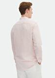 Pembe Çizgili Regular Fit Dokuma Casual Keten Karışımlı Gömlek