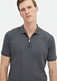 Koyu Gri Düz Polo Yaka %100 Pamuk T-Shirt