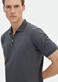Koyu Gri Düz Polo Yaka %100 Pamuk T-Shirt