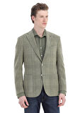 Açık Yeşil Kareli Shirt Shoulder Slim Fit Yün Karışımlı Ceket