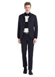 Lacivert Düz Shirt Shoulder Slim Fit Yün Karışımlı Ceket