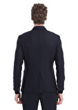 Lacivert Düz Shirt Shoulder Slim Fit Yün Karışımlı Ceket