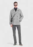 Gri Slim Fit Kruvaze Yaka Casual Örme Palto