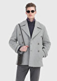 Gri Slim Fit Kruvaze Yaka Casual Örme Palto