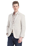 Ekru Çizgili Shirt Shoulder Slim Fit Yün Karışımlı Ceket