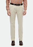 Ekru Düz Dokuma Regular Fit Casual Pantolon